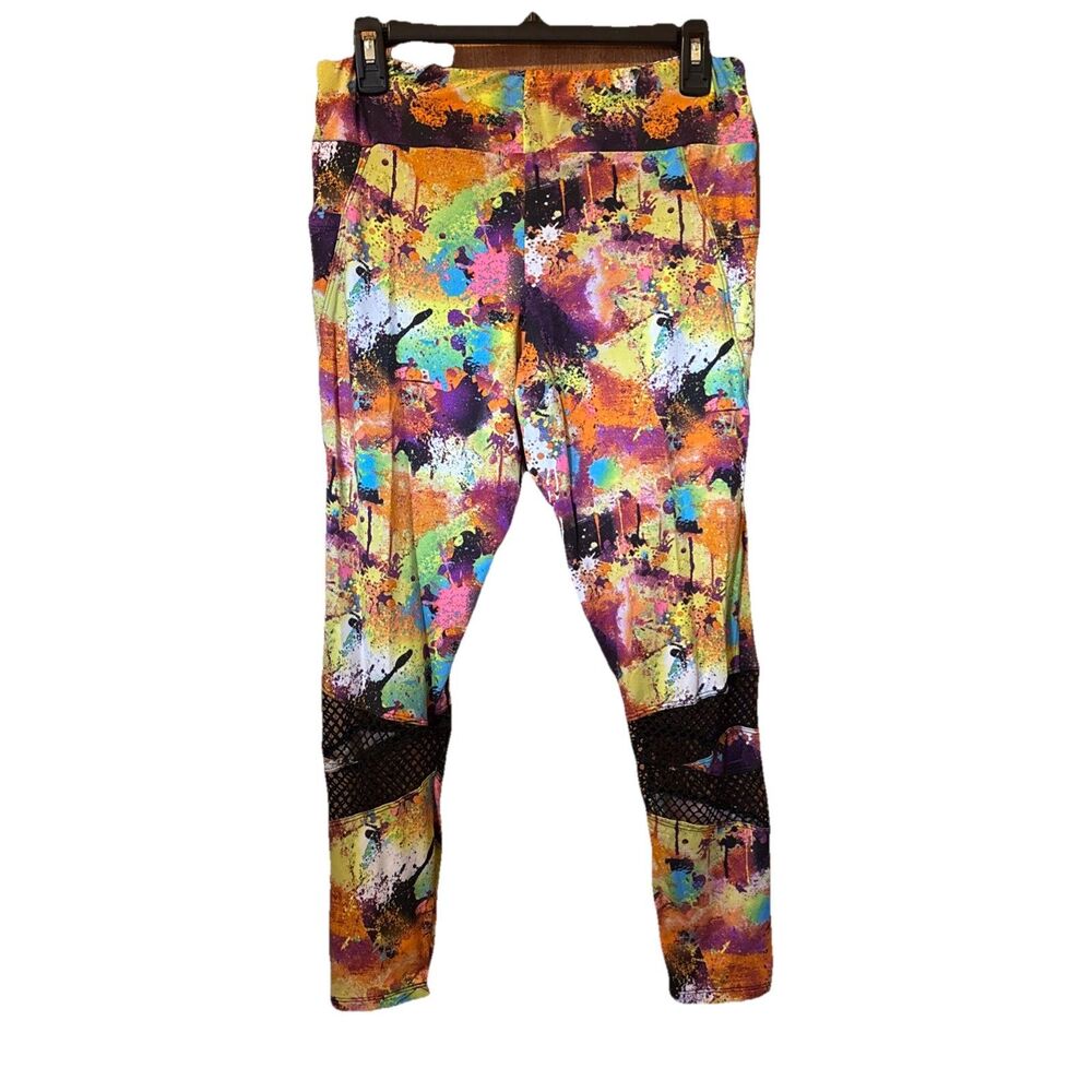 Eye Candy Women’s Sz XL Multicolor Paint Splatter Stretch Leggings Mesh Cutouts - Picture 6 of 6